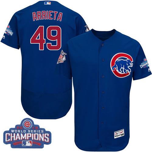 Cubs #49 Jake Arrieta Blue Flexbase Authentic Collection 2016 World Series Champions Stitched MLB Jersey